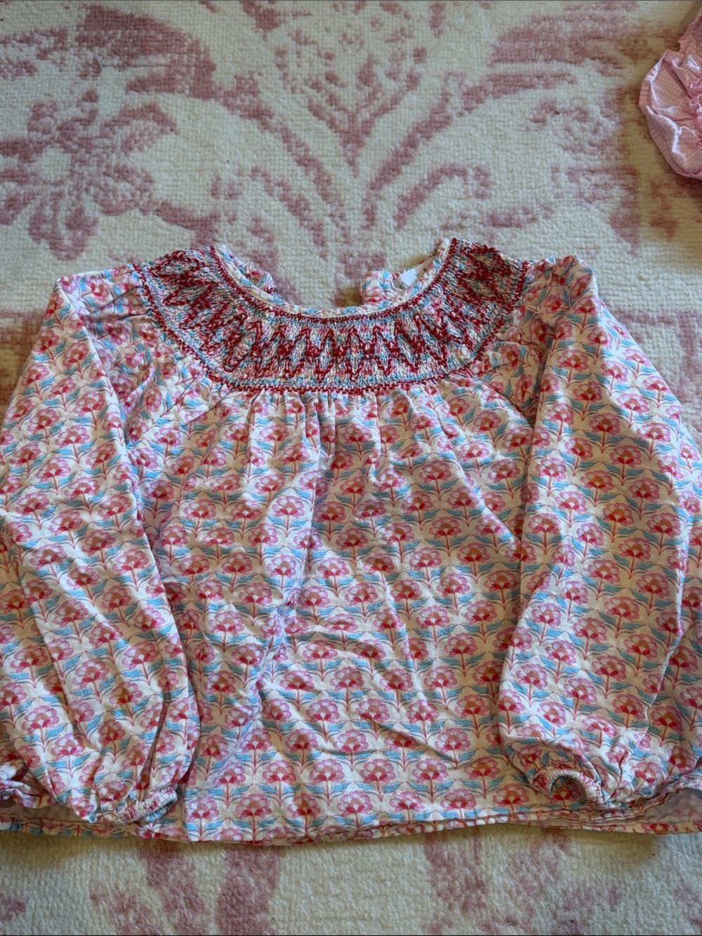 Zara Smocked Floral Long-Sleeve Women's Top in Pink